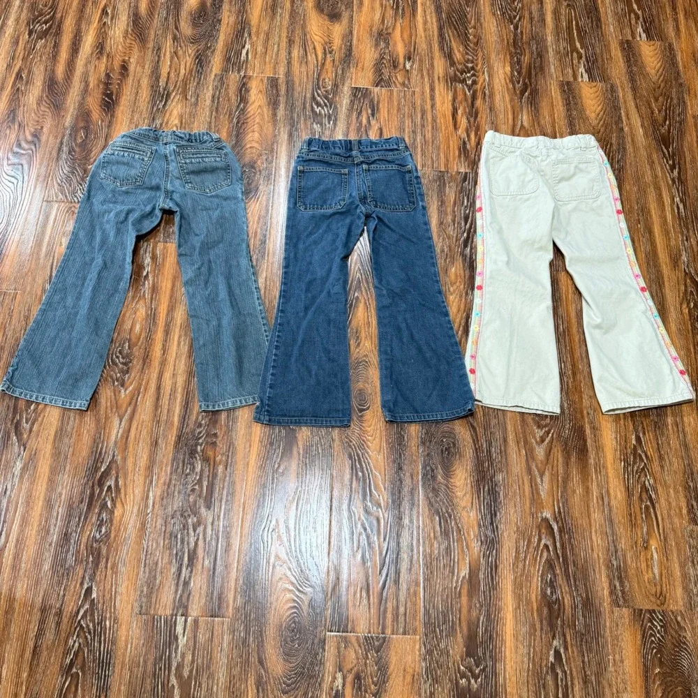 Gymboree Girls Flare Jeans Pants Bundle 3pc Size 6 Scottie Dog Floral Y2K Denim